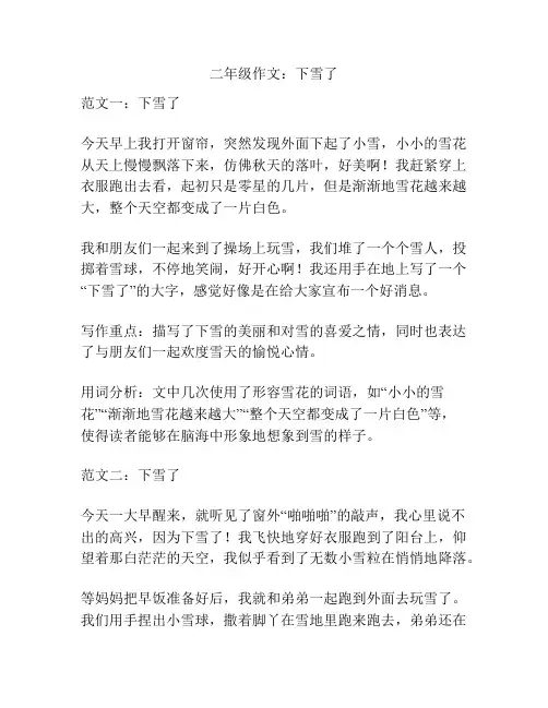 二年级作文：下雪了