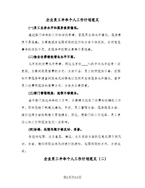 企业员工半年个人工作计划范文（五篇）