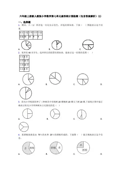 六年级上册新人教版小学数学第七单元扇形统计图检测(包含答案解析)(1)