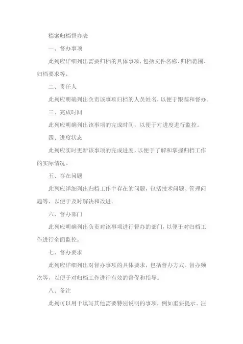 档案归档督办表