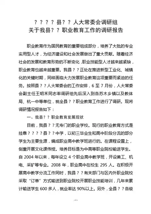 职业教育工作调研报告