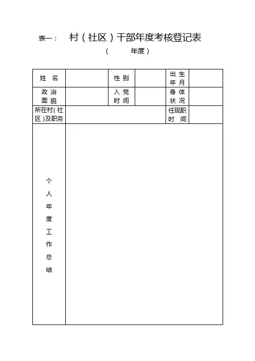 村(社区)干部年度考核登记表