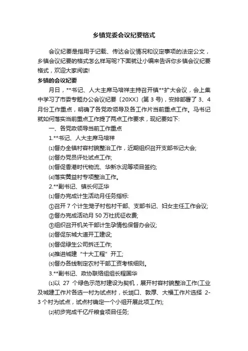 乡镇党委会议纪要格式