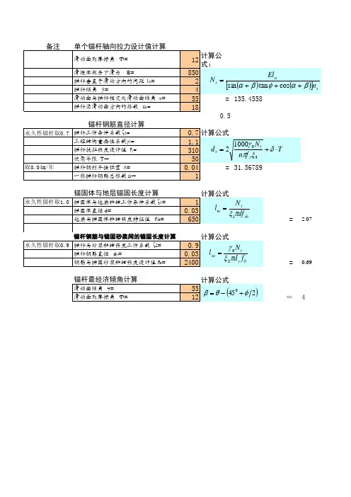 锚杆参数计算