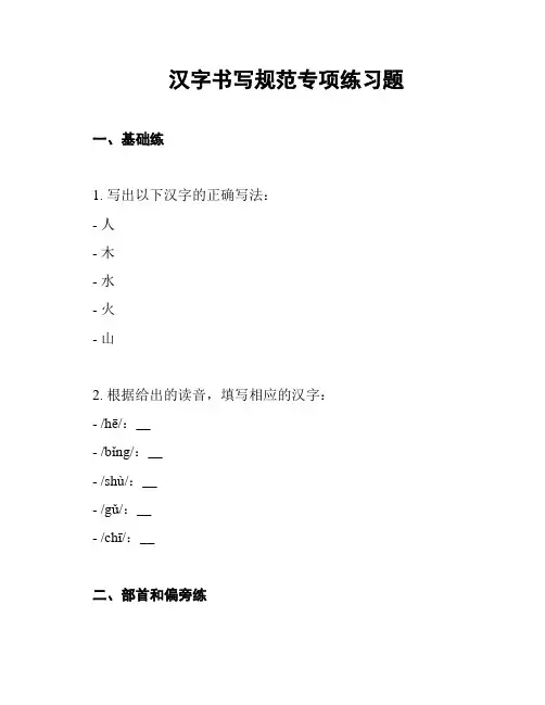 汉字书写规范专项练习题