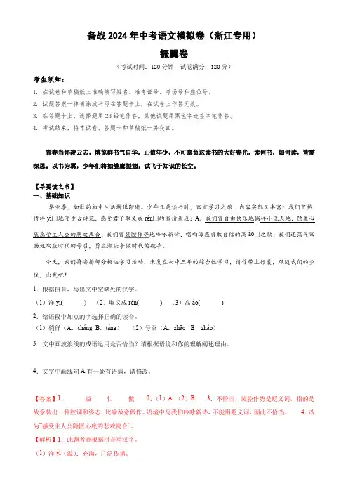 2024年中考语文模拟卷：振翼卷(解析版)