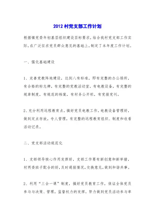 2012村党支部工作计划