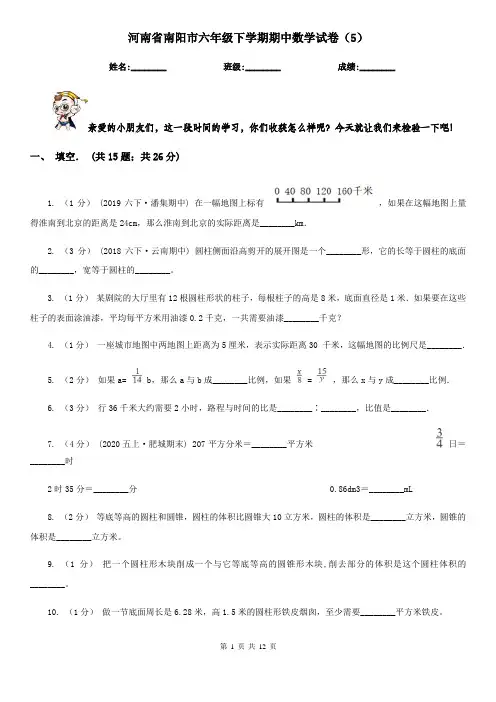 河南省南阳市六年级下学期期中数学试卷(5)