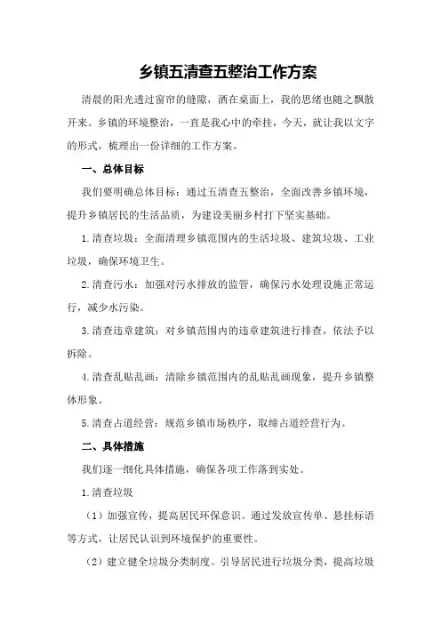 乡镇五清查五整治工作方案
