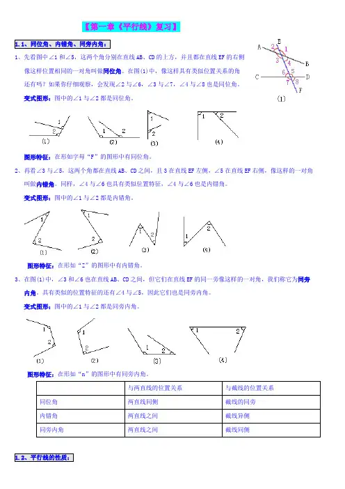浙教版数学七年级下册数学第一章《平行线》复习讲义