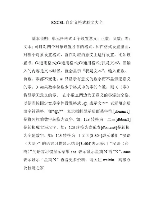 EXCEL自定义格式释义大全