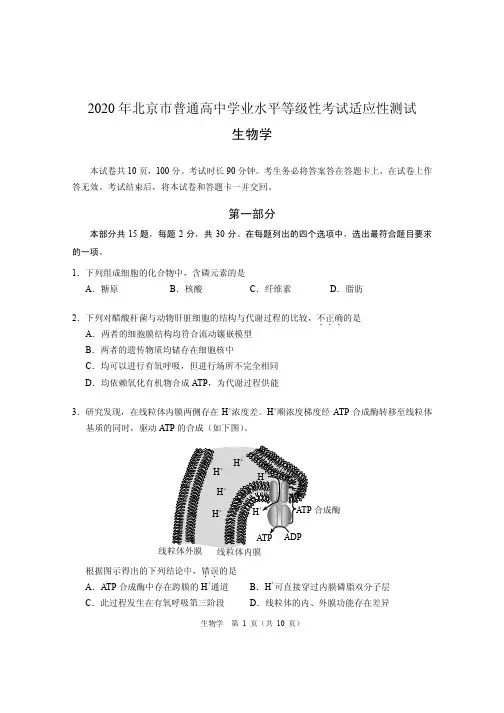 2020北京高考适应性测试生物试卷(PDF版)