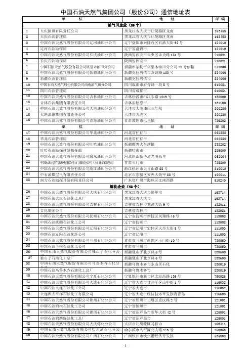 中国石油天然气集团公司各分公司机构通讯录2010