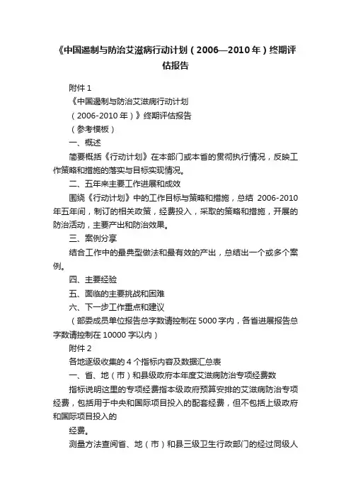 《中国遏制与防治艾滋病行动计划（2006—2010年）终期评估报告