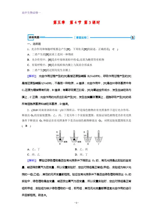 生物人教版必修一练习：第5章第4节+能量之源——光与光合作用+第3课时+本册总结含解析