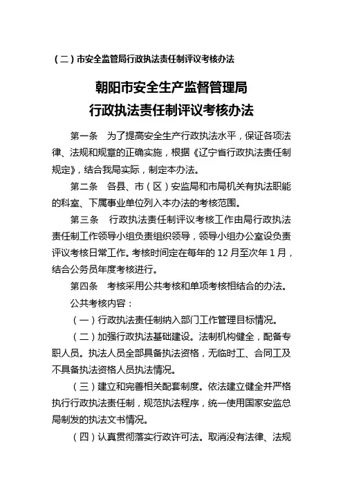 市安全监管局行政执法责任制评议考核办法