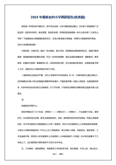 2024年最新农村小学调研报告(优质篇)