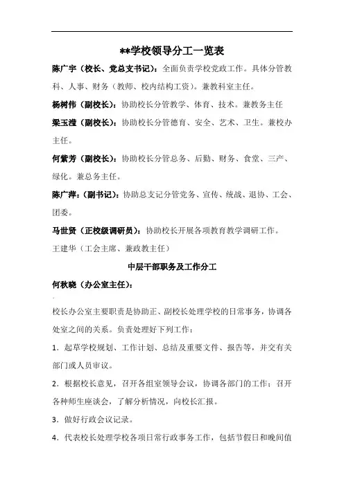 学校领导分工一览表