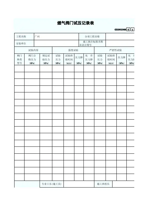 燃气阀门试压记录表