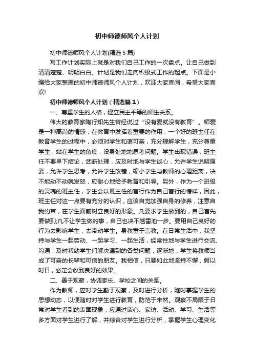 初中师德师风个人计划