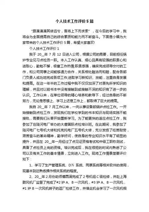 个人技术工作评价5篇