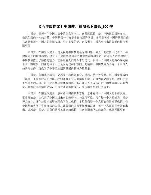 【五年级作文】中国梦,在阳光下成长_600字