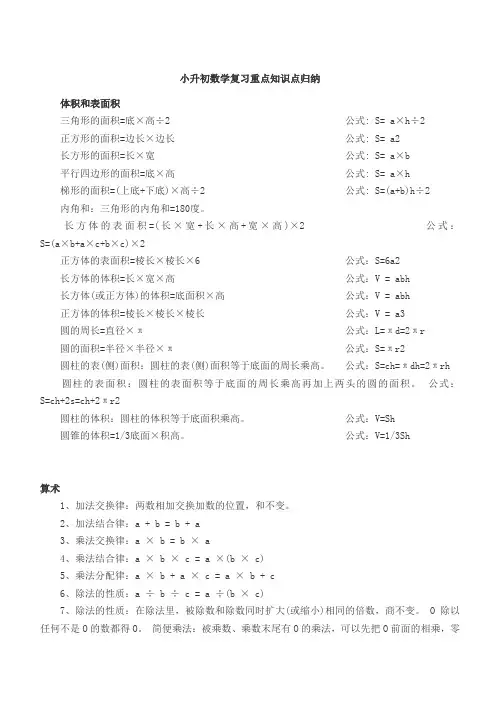 宁波市【小升初】小升初数学复习重点知识点归纳