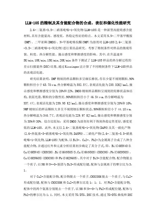 LLM-105的精制及其含能配合物的合成、表征和催化性能研究
