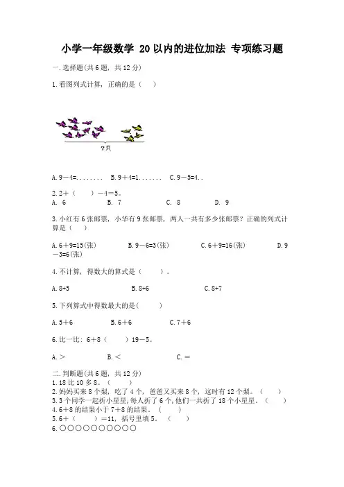 小学一年级数学-20以内的进位加法-专项练习题及一套参考答案