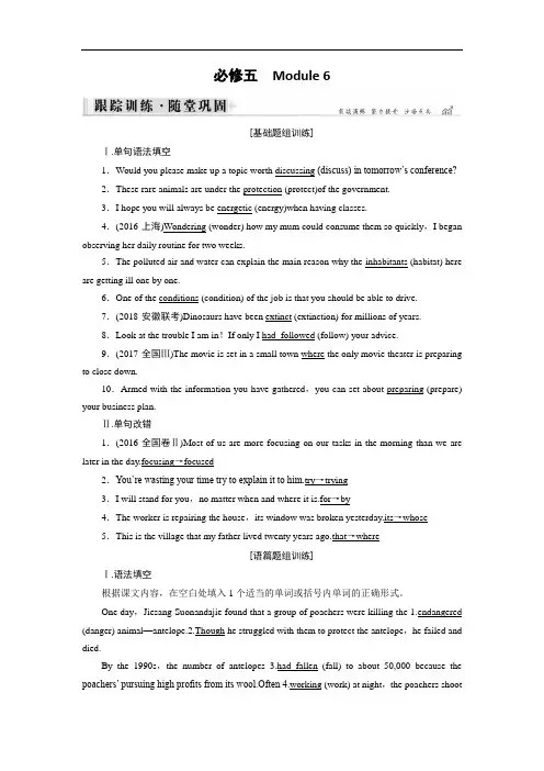 2019大一轮高考总复习英语外研版习题：必修5 Module 6 跟踪 含答案 精品