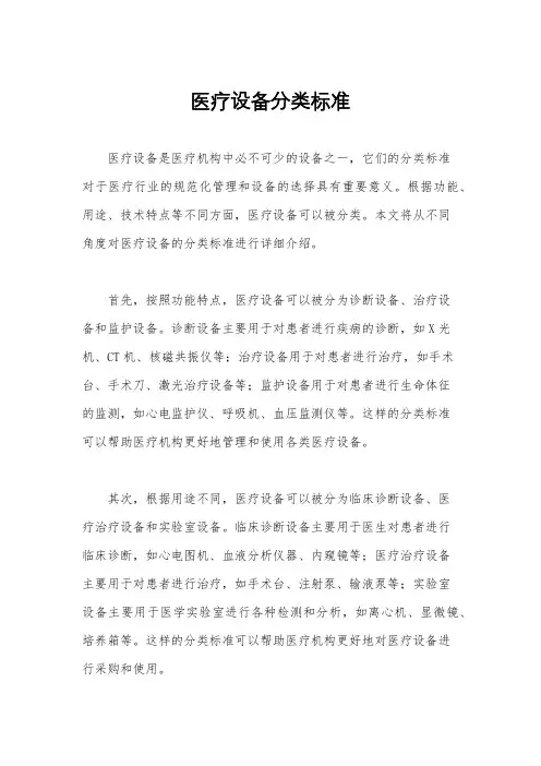 医疗设备分类标准