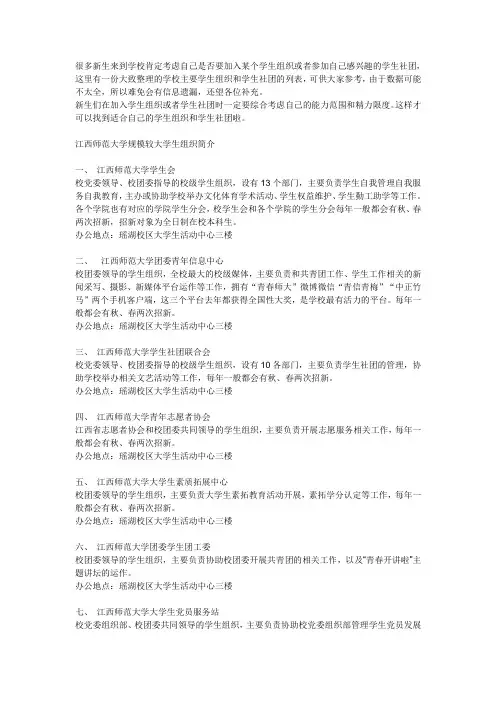 全校组织社团一览
