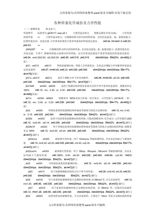 各种焊条化学成份及力学性能