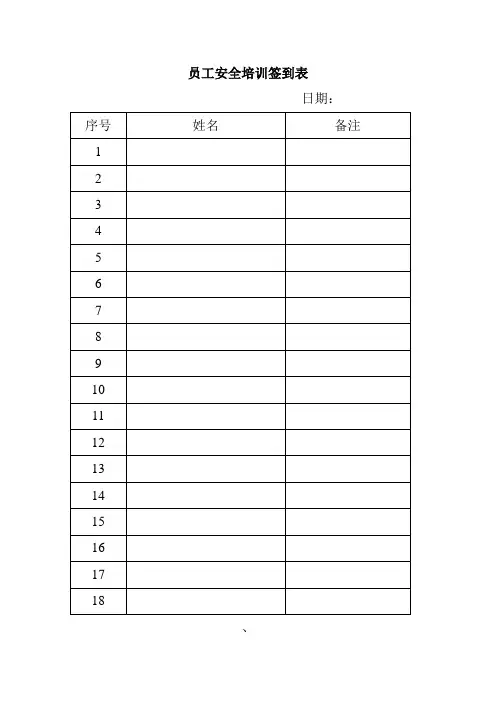 员工安全培训签到表