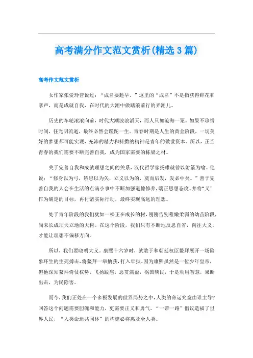 高考满分作文范文赏析(精选3篇)