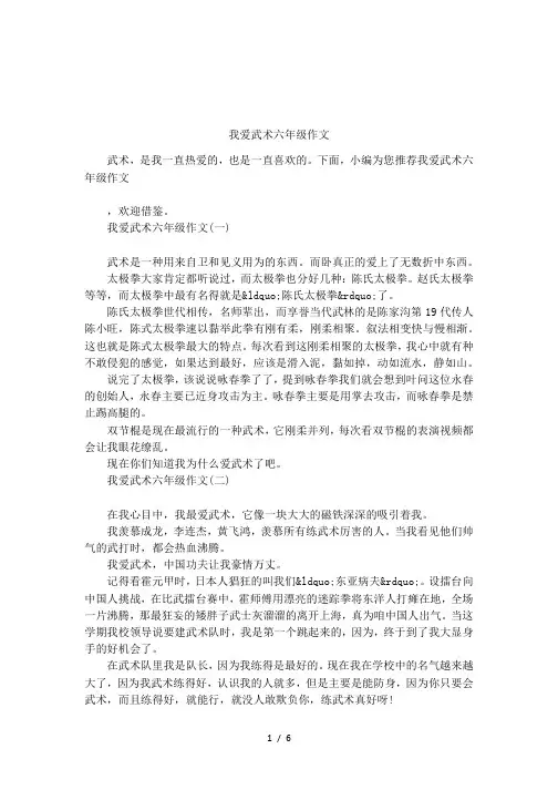 我爱武术六年级作文
