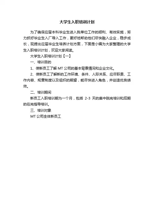 大学生入职培训计划