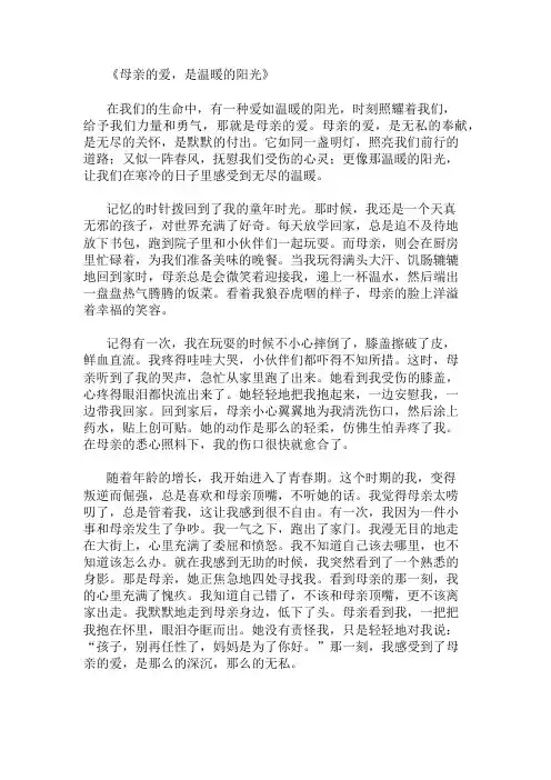 中学作文范文母亲的爱,是温暖的阳光两篇