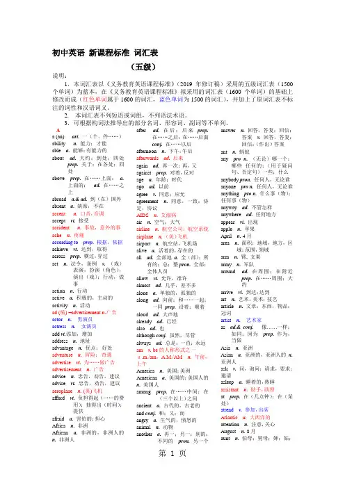 初中英语新课程标准词汇表(五级)