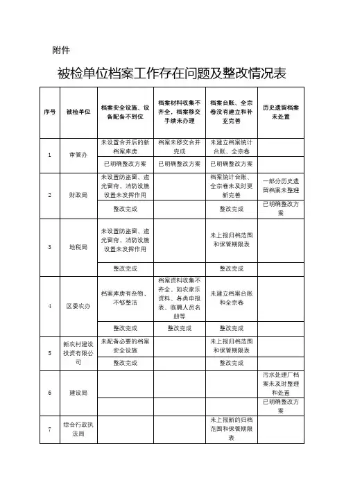 被检单位档案工作存在问题及整改情况表【模板】