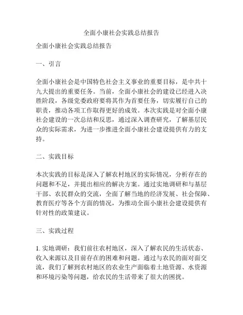 全面小康社会实践总结报告