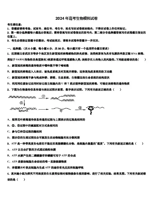 湖北沙市中学2024届高考冲刺模拟生物试题含解析
