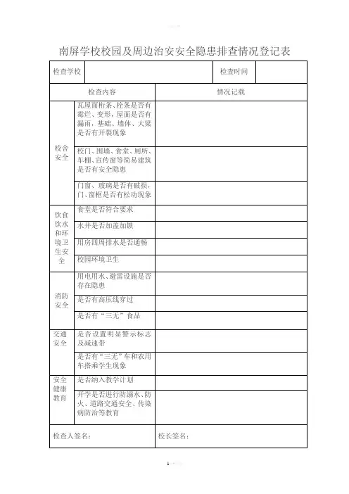 学校校园及周边治安安全隐患排查情况登记表