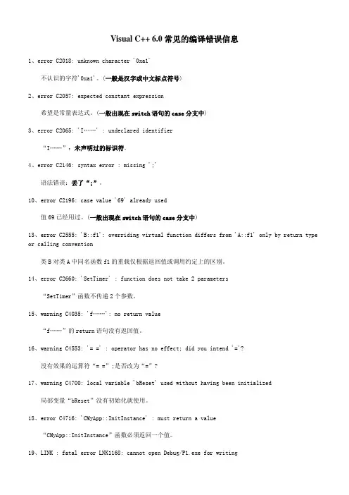 Visual_C++_6.0常见编译错误信息
