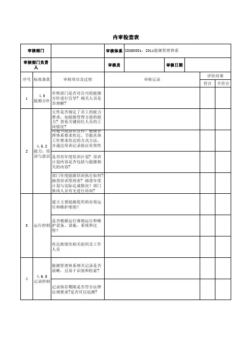 2019年能源管理体系内审检查表