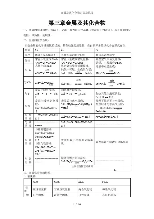 金属及其化合物讲义及练习