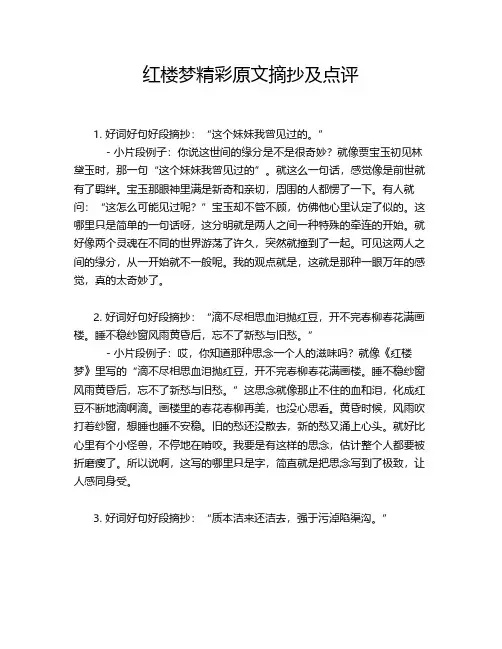 红楼梦精彩原文摘抄及点评