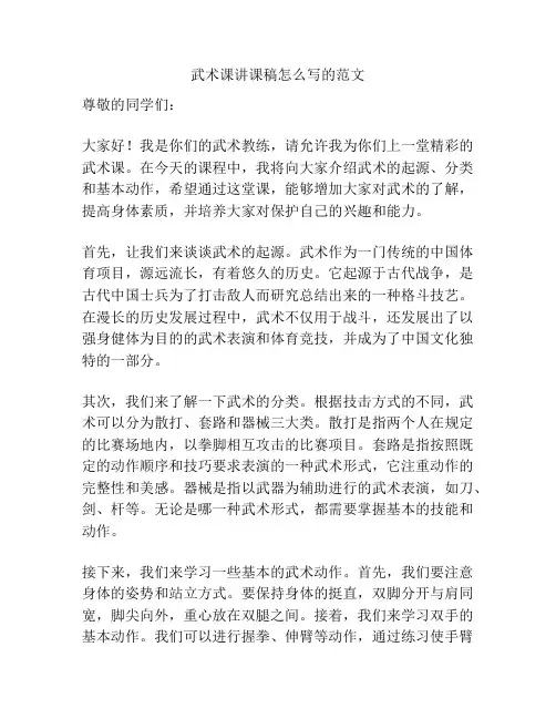 武术课讲课稿怎么写的范文
