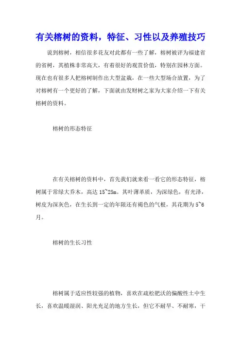 有关榕树的资料,特征、习性以及养殖技巧