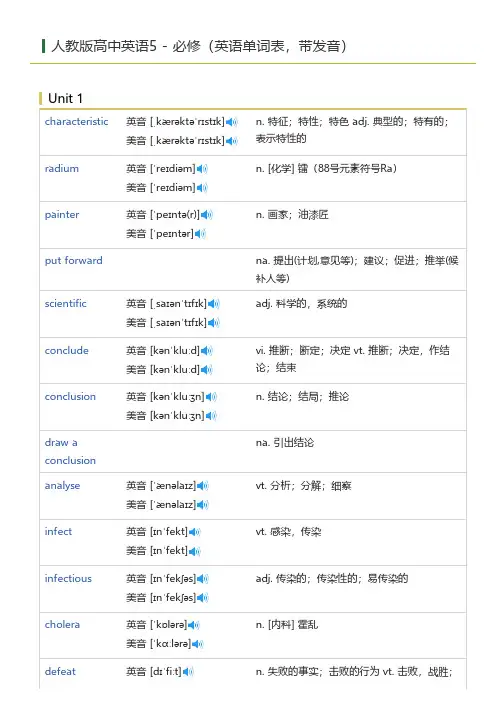 人教版高中英语5 - 必修(英语单词表)
